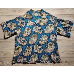 RARE Hawaiian Shirt Men's Size XL(?) Hula Girl Dancing Dance Hawaii Palm Tree